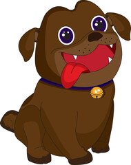 Brown pug dog puppy with smile and tongue outside