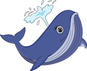 Naklejka premium Cute blue whale chibi cartoon vector illustration