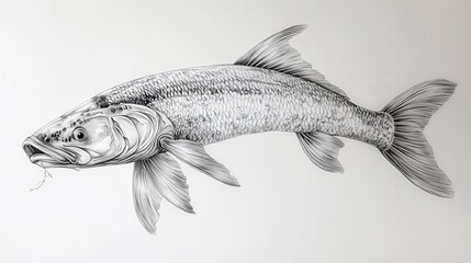 Obraz premium drawing of a fishing animal with water effects, featuring fine lines and shading on a minimalist white canvas