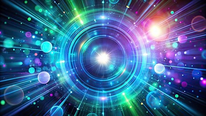 Obraz premium Glowing Circles, Futuristic Rays, Digital Background - Low Light Tech Art