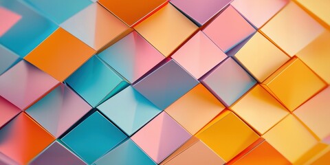 Geometry grid artistry concept. Colorful abstract geometric pattern with overlapping squares in vibrant hues of orange, blue, and pink.