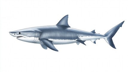 Fototapeta premium drawing of a shark underwater, focusing on its dynamic movement and natural elegance against a clean white canvas