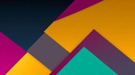 An abstract digital artwork rendered in vibrant hues of magenta, teal, and gold.  Geometric shapes overlap and interlock creating a complex yet balanced composition. The style is sharp, clean,.jpg