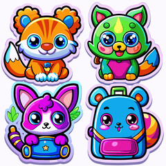 Four adorable cartoon animal stickers. (1)