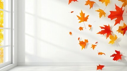 scattering of falling autumn maple leaves, highlighting the serene and picturesque nature of fall foliage in a straightforward design