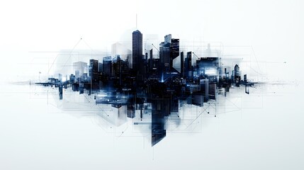 Futuristic city skyline, digital art, abstract background, technology concept, website banner