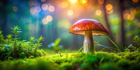 Fototapeta premium Magical Summer Mushroom: Close-Up Low Light Forest Photography