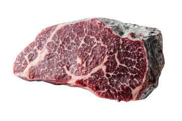 Obraz premium High-quality marbled beef steak on a white isolated background showcasing its intricate texture and rich color, perfect for culinary use.
