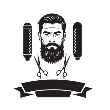 recommend clip art: Barbershop Logo Design Man with Beard Hair Clippers Scissors