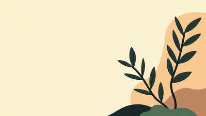 Abstract Minimalist Botanical Illustration with Beige Background