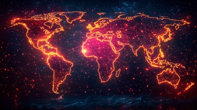 Global network connections, digital world map