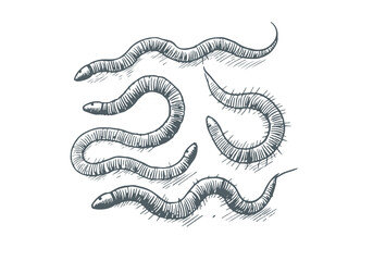 Nematodes hand drawn Illustration Sketch Vector Isolated