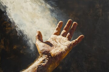 Hand Reaching Towards Light Symbolizing Hope and Guidance in Darkness and Struggle