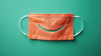 PM2.5 protect concept. Transparent Face Mask with Subtle Smile Design in Emo Style on Green Background