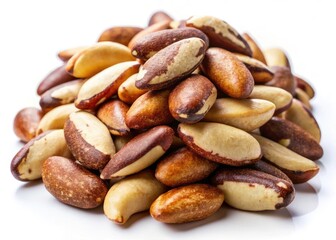 Fototapeta premium Macro Photography Brazil Nuts, Close Up Brazil Nut Pile, White Background, Detailed Brazil Nut Texture, High Resolution Food Photography