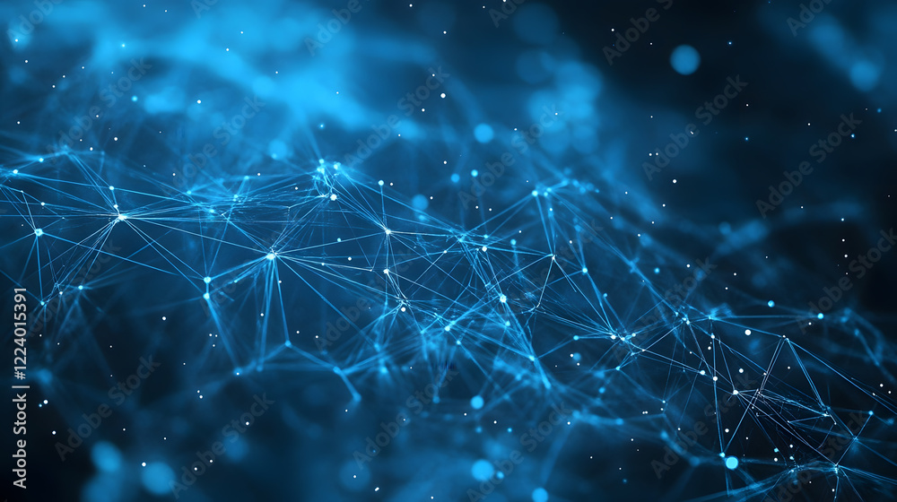 Aufkleber abstract futuristic technology background with blue digital network connections : generative ai