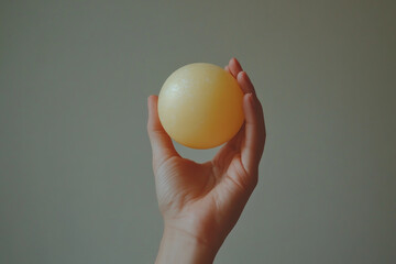 Hand holding an egg delicate in the air against a vibrant background.