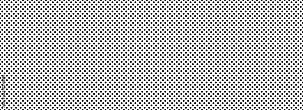 Poster Seamless dotted repeated texture. Black and white polka dot pattern. Repeating endless dots texture. All over halftone wallpaper. Regular grid background. Vector textile or fabric swatch template