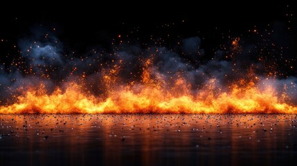 Fiery ground blaze, dark background, VFX