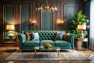 Opulent 3D Lounge: Loveseat, Side Table, Chic Decor, Luxury Interior Design, Modern Living Room