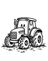 Obraz premium Happy Farm Tractor with Cute Face Design