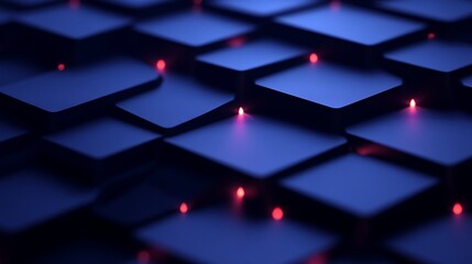 Abstract Blue Squares Illuminated By Red Lights