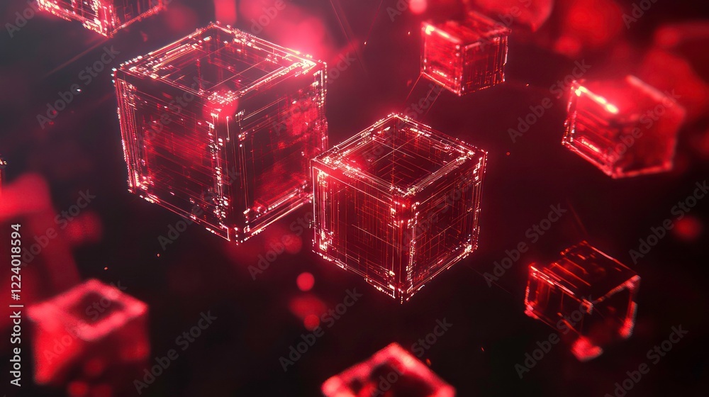 Aufkleber abstract digital 3d blockchain icon on technology globe earth background. hologram of linked blocks 