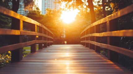 Serene Bridge at Sunset in Urban Park
