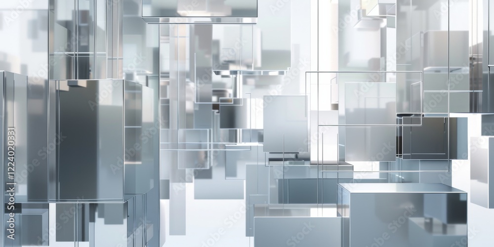 Poster a digital minimalist composition with a futuristic silver backdrop, digital elements and minimalist 