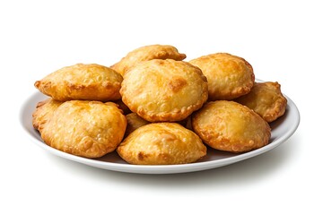 Plate of delicious kachori on white background