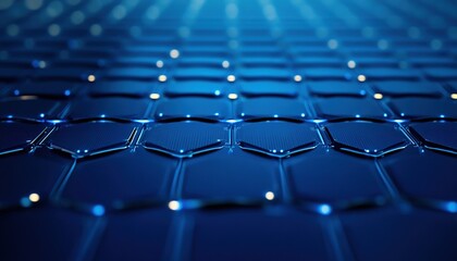 Fototapeta premium Abstract blue hexagon grid glowing, digital technology background, futuristic design, website banner