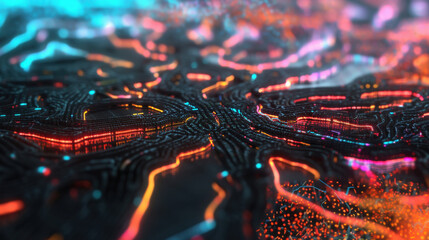 Fototapeta premium A close-up of vibrant, swirling colorful textures, creating a stunning and dynamic abstract art piece with glowing details.