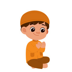 Cute Muslim Boy Praying Illustration