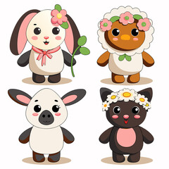Fototapeta premium Adorable cartoon animal plush toys.