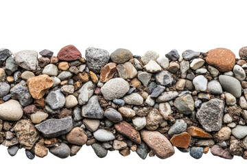Naklejka premium A collection of various stones and pebbles on a white isolated background, showcasing unique colors and textures that create a natural aesthetic.
