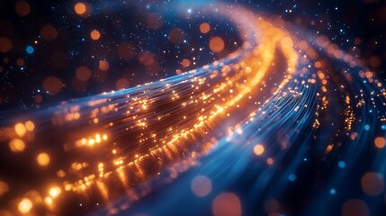 Abstract Swirling Energy Glowing Blue and Orange Fiber Optic Lights Background