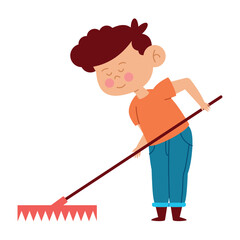 Boy Raking Leaves Illustration