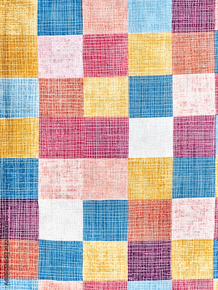 Poster Vibrant Multicolored Woven Checkered Pattern Fabric Texture Design : Generative AI
