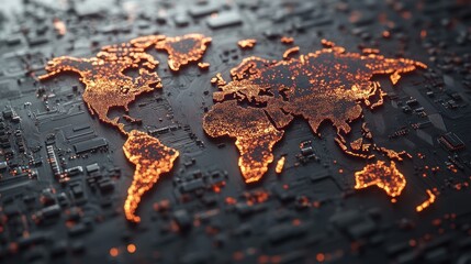 Global Network Glowing Circuit Board Map