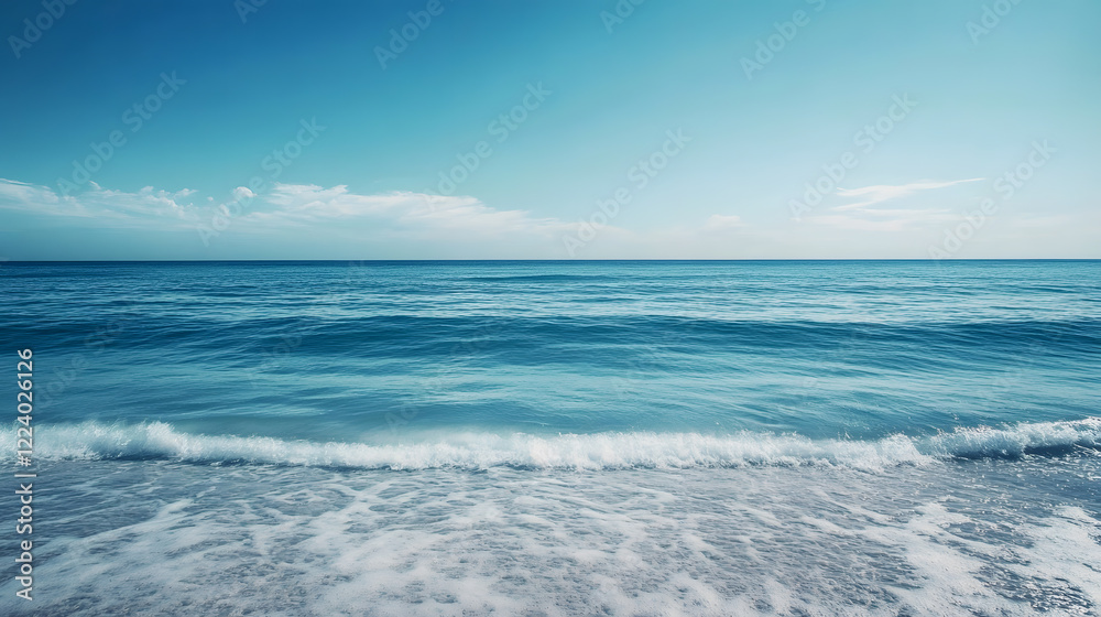 Poster serene seaside view with gentle waves and clear blue sky in horizon : generative ai