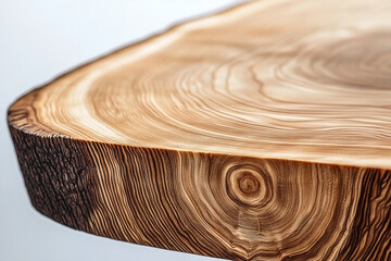 Detailed view of ash wood tabletop showcasing its natural grain and growth rings