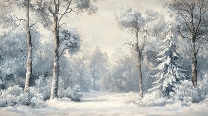 Fototapeta premium Frosty Landscape with Snowy Trees