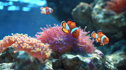 Clownfish anemone reef aquarium ocean wildlife