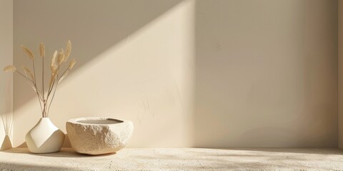 A linear minimalist composition with a neutral beige backdrop, Linear elements and minimalist lines, Linear minimalist style