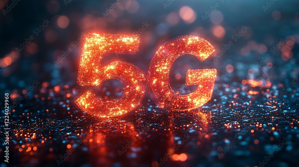 Wall mural glowing 5g network technology abstract background futuristic digital telecom concept