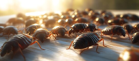 3D render of bugs crawling inside a dust mite, showing their intricate features and movements.