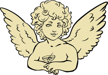 Cherub Angel Holding a Cocktail decor illustration