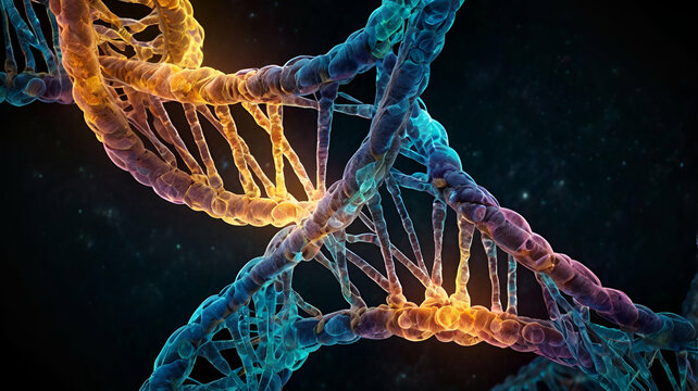 Advanced DNA editing visualized through glowing helix structures

