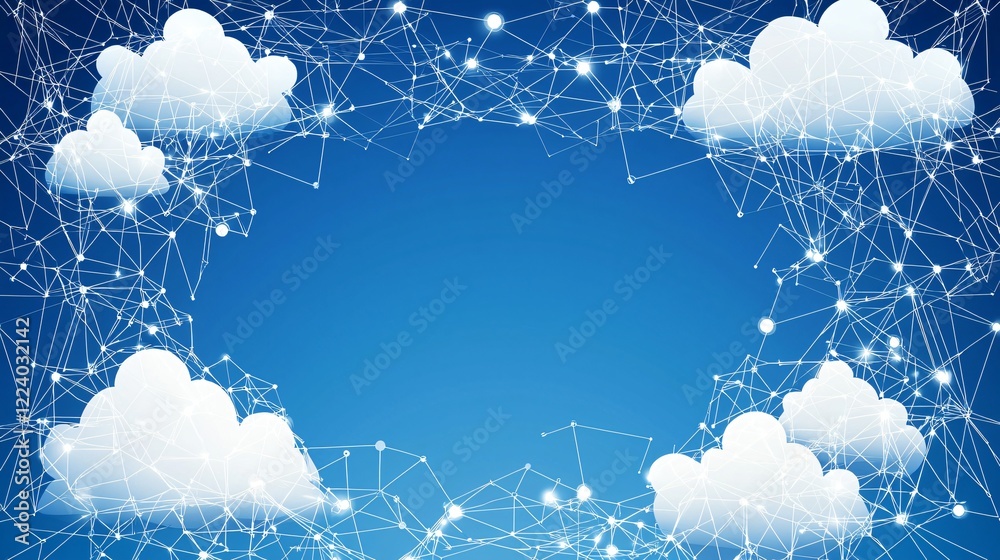 Wall mural abstract cloud computing network digital data connectivity global network cloud server illustration