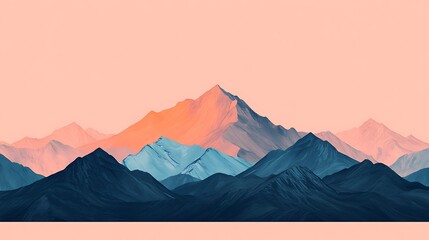 Minimalist Mountain Range with Soft Pink Background at Sunrise